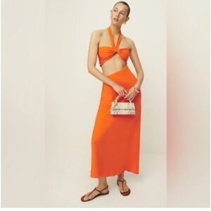 Reformation Vivi Silk Dress‎ in Citrus
